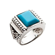 Genuine Turquoise Eagle Sterling Silver Men's Ring